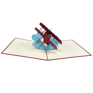 Fancy Paper Promotional Crafts Custom Available Rectangle Red Laser Cutting 3D pop up AirPlane Greeting Card for Wholesale