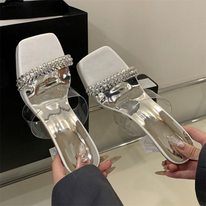 OEM/ODM Customized Women's <b>Square</b> Toe Transparent High-Heeled Sandals Breathable Platform Shoes Rhinestones Fashion Trend - Product Image 6