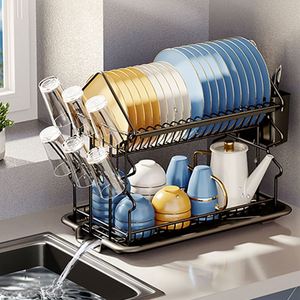 Household Kitchen <b>Storage</b> Rack Dish Rack With Drain Round Quilted Dish <b>Storage</b> Container Stainless Steel Sink Drying Rack Stand - Product Image 4