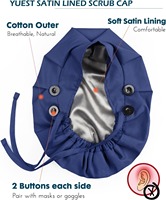 Topi Scrub Satin Klasik untuk Wanita, Model Kuncir Kuda, Bahan Katun, dengan Kancing, Pita Penyerap Keringat, Ikat Elastis, Topi Perawat Bedah