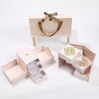 Boîte cadeau rigide à 4 tiroirs avec logo doré personnalisé, rose, pour bijoux, ensemble cosmétique, emballage en gros