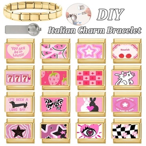 Bracelet multifonctionnel en acier inoxydable plaqué or, style italien, série rose, cerise, papillon, cœur, étoile à cinq branches - Product Image 1