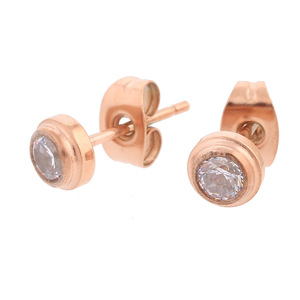 Ensemble collier et boucles d'oreilles en acier inoxydable or rose avec diamants, serti clos, boule ronde, bijoux de mode - Product Image 4
