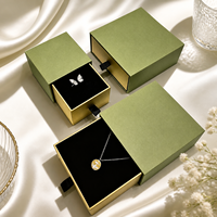 Boîte cadeau tiroir vert olive pour bijoux, boîte d'emballage rigide en carton doublée de velours avec tiroir doré, logo personnalisé, vente en gros