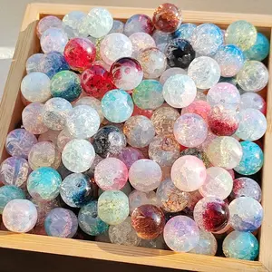 50 pièces/sac 10mm coloré glaçure fissure perles de verre pour la fabrication de bijoux accessoire à bricoler soi-même bijoux protéine calcédoine perles en vrac