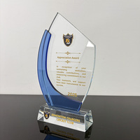 Plaque en cristal bleu, trophée en cristal personnalisé MH-J0261