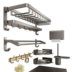 Ensemble d'accessoires de salle de bain modernes à fixation murale en acier inoxydable : porte-serviettes, étagère, crochets, porte-papier toilette pour appartement, hôtel, cuisine - Product Image 3