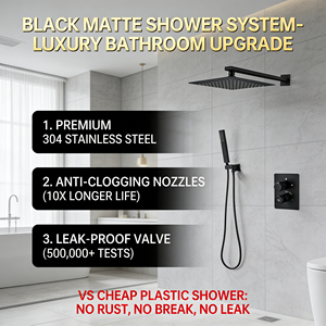 Ensemble de système de douche de salle de bain en laiton noir mat moderne avec pommeau de douche dissimulé au plafond avec affichage numérique - Product Image 3