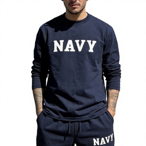 <span class=keywords><strong>T</strong></span>-shirt a maniche lunghe in puro cotone pesante 280g, <span class=keywords><strong>con</strong></span> stampa a lettere NAVY, per uomo, donna e coppia - Product Image 2