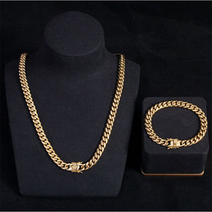 สร้อยคอแบบ Cuban Link ชุบทอง 18K ทำจากสแตนเลส ขนาด 7-30 นิ้ว 6 มม. 8 มม. 10 มม. 12 มม. 14 มม. สร้อยคอไทเทเนียมแบบ Cuban - Product Image 3