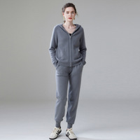 Ensembles en cachemire pour femmes en gros : Cardigan zippé à capuche et pantalon en maille, ensemble deux pièces pour la détente, personnalisable OEM
