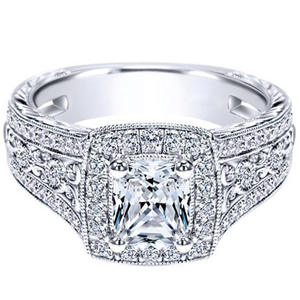 Anello di Fidanzamento F1365 in Oro Bianco per Donna, Diamante Naturale Taglio Asscher, Colore D, Diamanti Laterali - Product Image 6