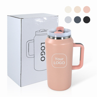 Vasos Térmicos de 64oz con Recubrimiento en Polvo de Marca OEM, Venta al por Mayor de Fábrica, Elegantes Tazas de Café sin Plomo con Asa y Pajita
