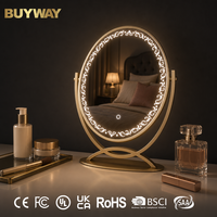 Miroir de maquillage LED à motif floral doré, miroir de vanité de 36 cm avec lumières, gradation progressive, 108 LED SMD, capteur tactile