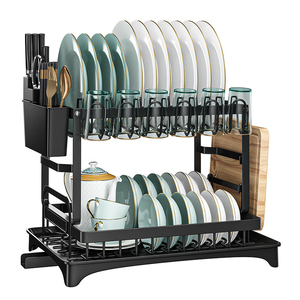 2025 Hot Selling Carbon Steel Black 2 <strong>Tier</strong> Tableware <strong>Dish</strong> Drying Drainer Dyer <strong>Rack</strong> with Cutlery Holder Made in China - Product Image 4