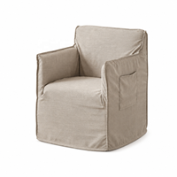 Fauteuil simple moderne Wabi Sabi pour salon, en tissu lin, avec housse amovible et lavable