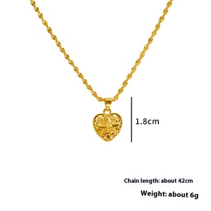 24K 금도금 속이 빈 하트 모양 목걸이, 나뭇잎 조각 펜던트, 트렌디한 링크 체인 여성용 주얼리 - Product Image 5