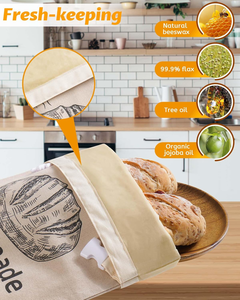 Paquete de 2 Bolsas Reutilizables para Almacenamiento de Alimentos, Bolsas de Pan de Lino Orgánico con Cera de Abeja para Pan <span class=keywords><strong>Casero</strong></span>, Aptas para Congelador y Conservación de la Frescura - Product Image 6