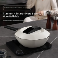 Serie Wood Stone, Wok Octagonal Inteligente de 30 cm, Base de Aleación de Aluminio, Sartén Antiadherente Física, Tapa de Acero Inoxidable, 4.5 L, Anti-Quemaduras en Seco