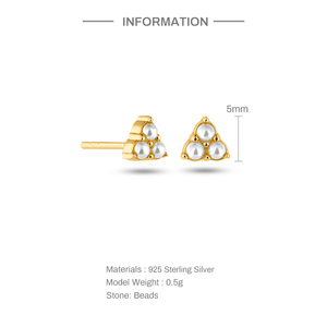 Boucles d'oreilles clous tendance CANNER en forme de triangle simple avec perles, plaquées or 18 carats, vente en gros - Product Image 2