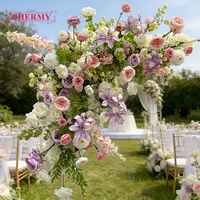 CM-TW006 meilleure vente rose violet arrangement floral soie fleur artificielle toile de fond pour la décoration de fête de mariage