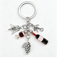 Porte-clés en alliage de zinc noble, thème vin, avec breloques bouteille de vin, verre et tire-bouchon, pour amateurs de vin, breloque de sac