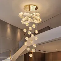 Lustre moderne en cristal brossé en acier inoxydable avec LED dimmable, télécommande tactile, pour escalier central, salon, intérieur