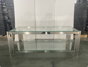 Nouveautés 2026 <span class=keywords><strong>Table</strong></span> basse rectangulaire en acier inoxydable haut de gamme pour salon avec plateau en verre trempé en or ou en argent - Product Image 5