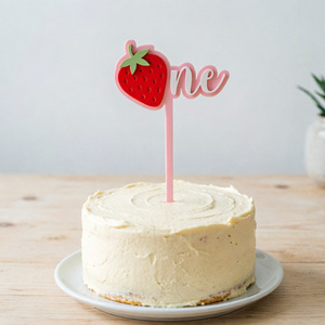 Banner per <span class=keywords><strong>Torta</strong></span> in Acrilico a Doppio Strato con Fragole per il Primo Compleanno di una <span class=keywords><strong>Bambina</strong></span>, Decorazione per <span class=keywords><strong>Torta</strong></span> - Product Image 2