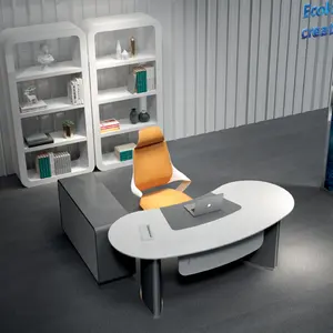 Jieni house — table de luxe en cuir, petite en forme de l dorée avec tiroirs, mobilier de bureau de gestion moderne, 2020