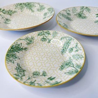 Service de table en céramique élégant de style européen vert, imprimé sous glaçure, 18 pièces, 36 pièces, assiettes en porcelaine, plats à soupe