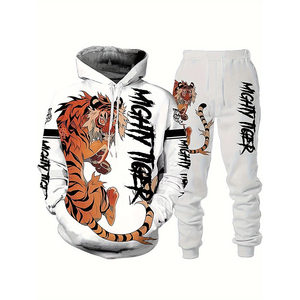 Ensemble jogging pour homme avec sweat-shirt à capuche imprimé tigre blanc, sweat-shirt tricoté, survêtement décontracté, streetwear - Product Image 1