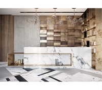 Bureau de réception central de Spa en pierre blanche, comptoir de réception en acier inoxydable or, avec trou de câble, marbre, blanc