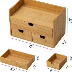 Boîte de rangement multifonction en bambou avec compartiment latéral ouvert surélevé, organisateur de vaisselle de cuisine et d'objets divers pour <span class=keywords><strong>bureau</strong></span>, logo personnalisé - Product Image 5
