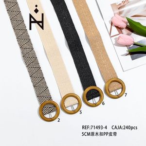 Cintura in pelle PP con fibbia in legno da 5 cm per donna, cintura alla moda con chiusura ad anello in legno naturale, nuovo stile 2024 - Product Image 2