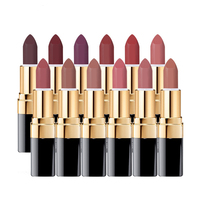 Rouge à lèvres mat velours de luxe, tube noir personnalisé, rouge à lèvres longue tenue, OEM, gloss à lèvres hautement pigmenté, maquillage vegan, gloss crémeux
