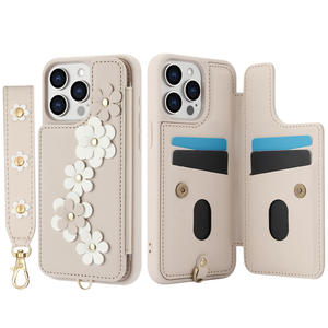 Étui en cuir PU fleur avec porte-cartes pour iPhone 16 pro 16 Wallet Back Cover - Product Image 2