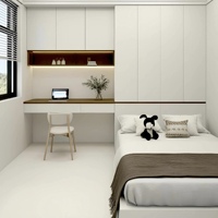 Ensemble de chambre à coucher d'hôtel de luxe moderne et minimaliste, lit tatami en bois sur mesure, bureau de rangement en tissu avec 5+ tiroirs pour appartements