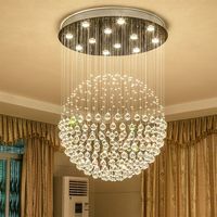 Lampu Gantung Kristal Bundar untuk Kamar Tidur, Lampu Tangga Dupleks untuk Ruang Tamu Toko Pakaian