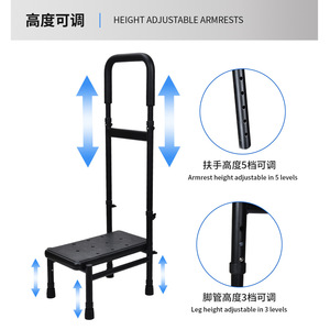 Black Single Tier <b>Step</b> Stool With Armrests Metal Folding For Elderly And Children Toilet Bedside Use - Product Image 4