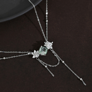 Collana con Pendente a Fiore in Zircone, Doppia Catena a Strati con <span class=keywords><strong>Rosario</strong></span>, <span class=keywords><strong>Gioielli</strong></span> Personalizzati in <span class=keywords><strong>Argento</strong></span> Sterling 925 per Donna, Vendita all'Ingrosso - Product Image 2