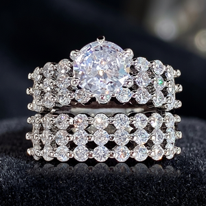 Ensemble de bagues de fiançailles et de mariage classiques de luxe en acier inoxydable plaqué platine pour femmes, avec zircon carré brillant, certifié CNAS, pour les fêtes - Product Image 2