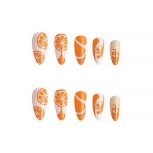 <span class=keywords><strong>Faux</strong></span> <span class=keywords><strong>Ongles</strong></span> Longs Amande Press-On Orange Frais d'Été 24 Pièces Réutilisables Blancs & Orange Motif Cœur Fruit pour Vacances et Usage Quotidien - Product Image 4
