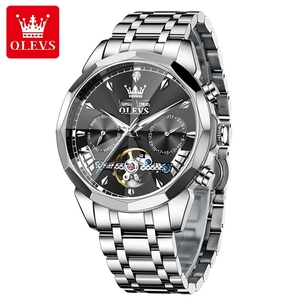 Montre automatique mécanique pour homme OLEVS, cadran prismatique, acier inoxydable, lumineuse, étanche, livraison directe. - Product Image 1