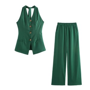 Cotton <b>Linen</b> Hanging Neck Vest Premium Pants Women's Two Piece <b>Set</b> Fashion - Product Image 4