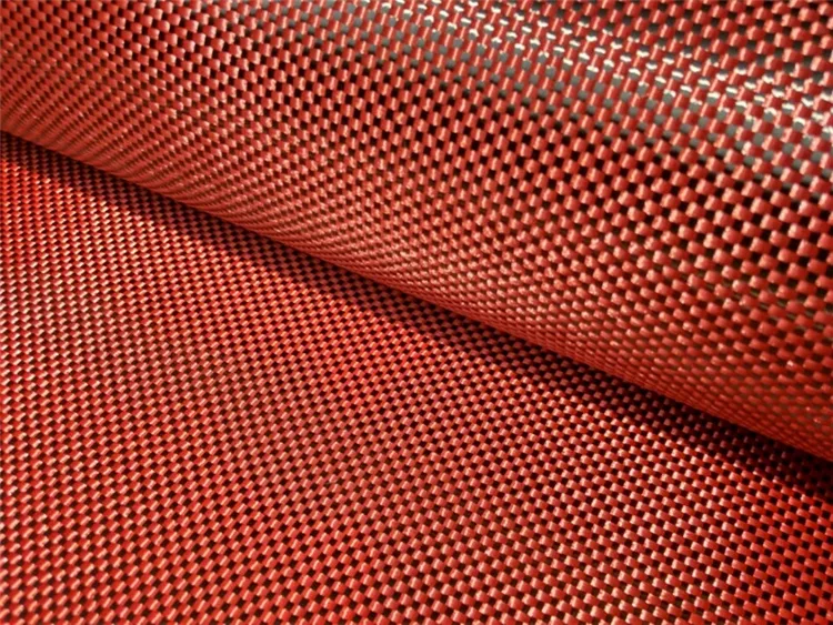 Racks-tela lisa de fibra de carbono para cuadro de bicicleta, tejido de sarga, color rojo y negro, tejido mixto de kevars, fibra de carbono