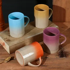 Wholesale Custom Glazed Gradient Color Orange Yellow Blue Pink Water Tea Stoneware Cups Mugs Ceramic Coffee Mug For Souvenir