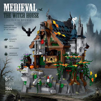 XMORK Blok Bangunan Rumah Penyihir Abad Pertengahan 1964Pcs Model Pemandangan Jalanan Seram Halloween Dengan Dekorasi Laba-laba Labu Hadiah Natal
