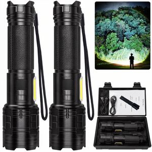 Custom Aluminum Flashlight Rechargeable 99,000 High Lumen 2 <b>Pack</b> LED COB 7 Modes <b>Powerful</b> Handheld for <b>Camping</b> - Product Image 1