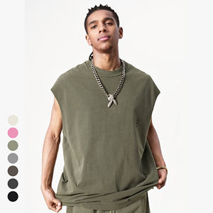 2025 verano Streetwear Unisex recortado camiseta sin mangas 100% algodón desgastado - Product Image 3